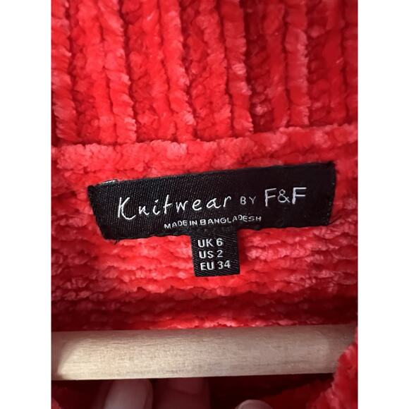 Knit Wear By F&F Red Velour Mock Neck Sweater Size 2 - Picture 3 of 4